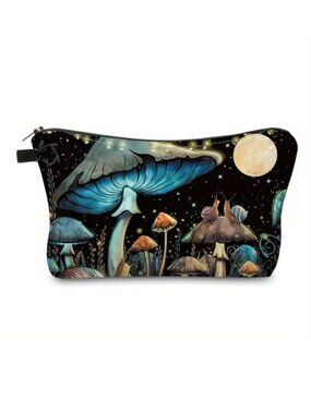 Cosmetic Bag Trippy Mushroom Forest Makeup Clutch Pouch Travel Hippie Moon Snail